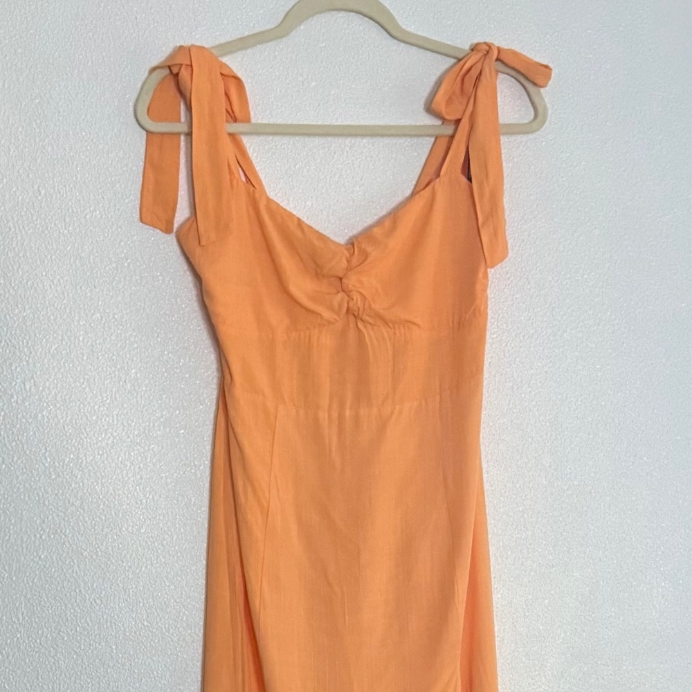Forever 21 Shoulder Tie Smocked Back V-Neck Midi Dress